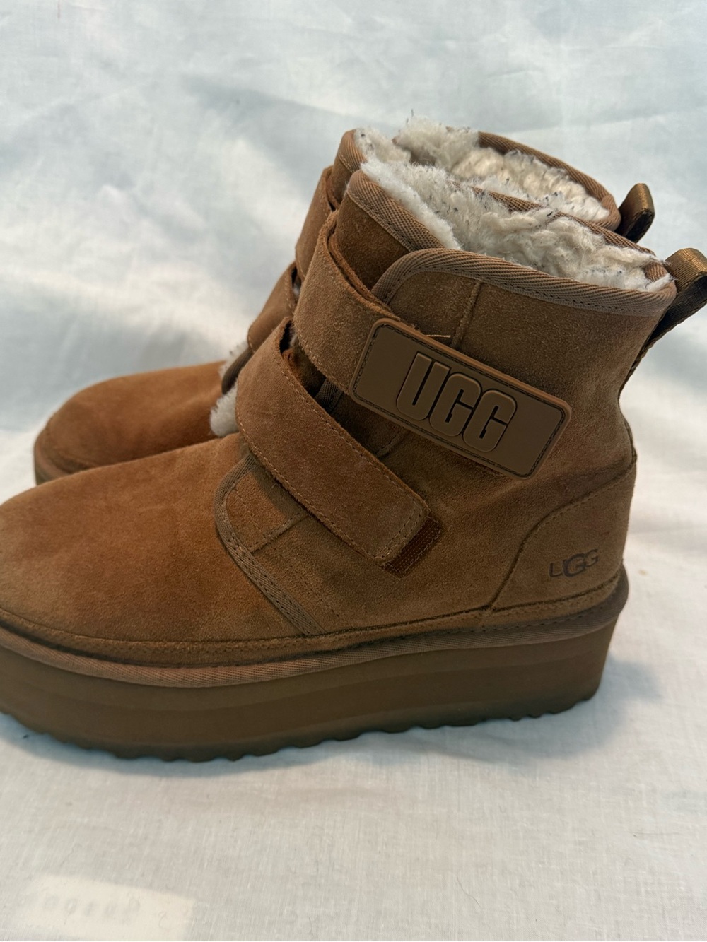 UGG Neumel Platform Double Strap Booties Chestnut Suede Size 9 - Picture 3 of 11